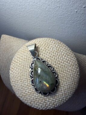 Labradorite Teardrop Pendant in Silver-Tone Setting